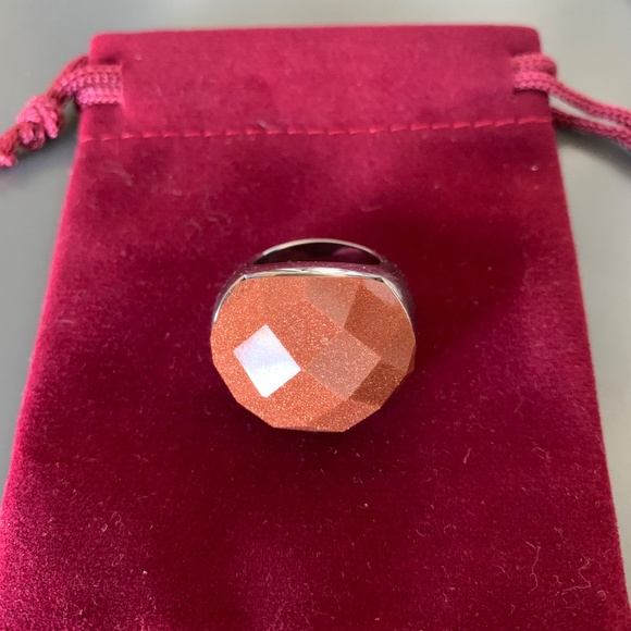 Faceted Aventurine Statement Ring – Silver Tone Geometric Dome Cocktail Jewelry - Picture 7 of 7